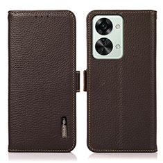 Leather Case Stands Flip Cover Holder B03H for OnePlus Nord 2T 5G Brown