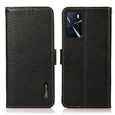 Leather Case Stands Flip Cover Holder B03H for Oppo A16 Black