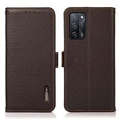 Leather Case Stands Flip Cover Holder B03H for Oppo A53s 5G Brown