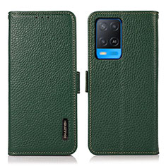 Leather Case Stands Flip Cover Holder B03H for Oppo A54 4G Green