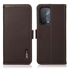 Leather Case Stands Flip Cover Holder B03H for Oppo A54 5G Brown