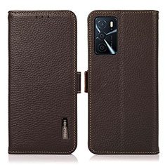 Leather Case Stands Flip Cover Holder B03H for Oppo A54s Brown