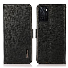 Leather Case Stands Flip Cover Holder B03H for Oppo A55S 5G Black
