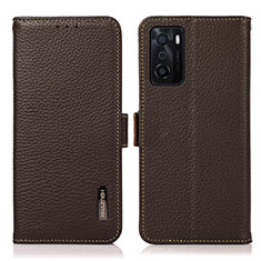 Leather Case Stands Flip Cover Holder B03H for Oppo A55S 5G Brown