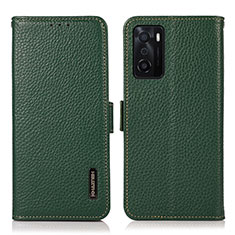 Leather Case Stands Flip Cover Holder B03H for Oppo A55S 5G Green