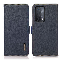 Leather Case Stands Flip Cover Holder B03H for Oppo A74 5G Blue