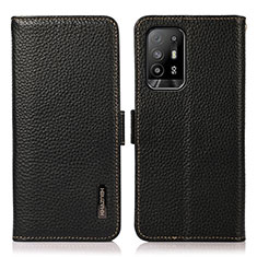 Leather Case Stands Flip Cover Holder B03H for Oppo A94 4G Black