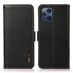 Leather Case Stands Flip Cover Holder B03H for Oppo Find X3 5G Black