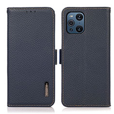 Leather Case Stands Flip Cover Holder B03H for Oppo Find X3 5G Blue