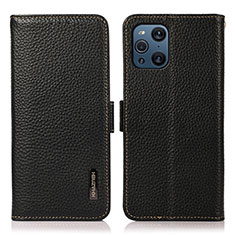 Leather Case Stands Flip Cover Holder B03H for Oppo Find X3 Pro 5G Black