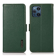 Leather Case Stands Flip Cover Holder B03H for Oppo Find X3 Pro 5G Green