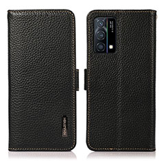 Leather Case Stands Flip Cover Holder B03H for Oppo K9 5G Black