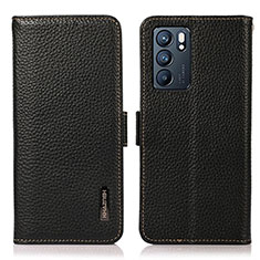 Leather Case Stands Flip Cover Holder B03H for Oppo Reno6 5G Black