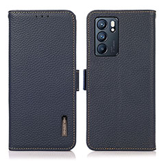 Leather Case Stands Flip Cover Holder B03H for Oppo Reno6 5G Blue