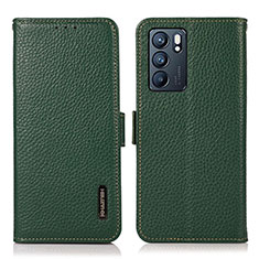 Leather Case Stands Flip Cover Holder B03H for Oppo Reno6 5G Green