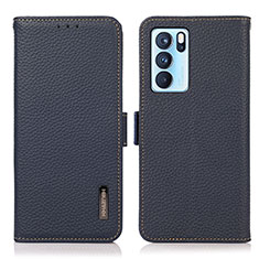 Leather Case Stands Flip Cover Holder B03H for Oppo Reno6 Pro 5G India Blue