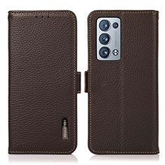 Leather Case Stands Flip Cover Holder B03H for Oppo Reno6 Pro+ Plus 5G Brown