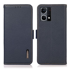 Leather Case Stands Flip Cover Holder B03H for Oppo Reno7 4G Blue