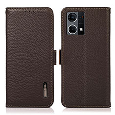 Leather Case Stands Flip Cover Holder B03H for Oppo Reno7 4G Brown
