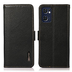 Leather Case Stands Flip Cover Holder B03H for Oppo Reno7 5G Black