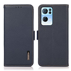Leather Case Stands Flip Cover Holder B03H for Oppo Reno7 Pro 5G Blue