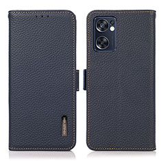 Leather Case Stands Flip Cover Holder B03H for Oppo Reno7 SE 5G Blue
