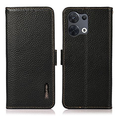 Leather Case Stands Flip Cover Holder B03H for Oppo Reno8 5G Black