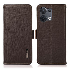 Leather Case Stands Flip Cover Holder B03H for Oppo Reno8 5G Brown