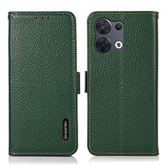 Leather Case Stands Flip Cover Holder B03H for Oppo Reno8 5G Green