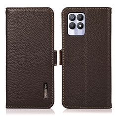 Leather Case Stands Flip Cover Holder B03H for Realme 8i Brown
