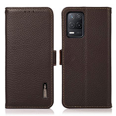 Leather Case Stands Flip Cover Holder B03H for Realme Q3 5G Brown