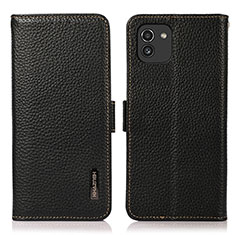 Leather Case Stands Flip Cover Holder B03H for Samsung Galaxy A03 Black