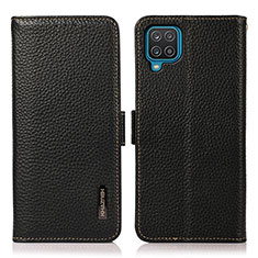Leather Case Stands Flip Cover Holder B03H for Samsung Galaxy A12 5G Black