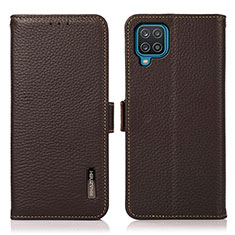 Leather Case Stands Flip Cover Holder B03H for Samsung Galaxy A12 5G Brown