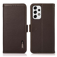 Leather Case Stands Flip Cover Holder B03H for Samsung Galaxy A23 4G Brown