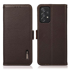 Leather Case Stands Flip Cover Holder B03H for Samsung Galaxy A72 5G Brown