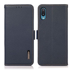 Leather Case Stands Flip Cover Holder B03H for Samsung Galaxy M02 Blue