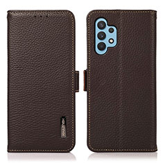 Leather Case Stands Flip Cover Holder B03H for Samsung Galaxy M32 5G Brown