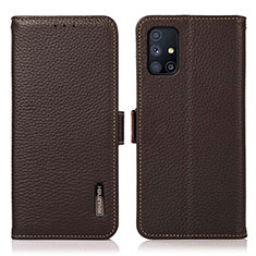 Leather Case Stands Flip Cover Holder B03H for Samsung Galaxy M51 Brown