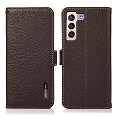 Leather Case Stands Flip Cover Holder B03H for Samsung Galaxy S21 FE 5G Brown