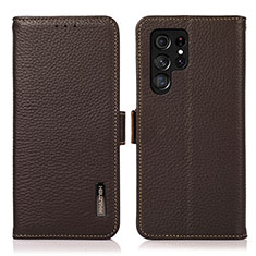 Leather Case Stands Flip Cover Holder B03H for Samsung Galaxy S21 Ultra 5G Brown