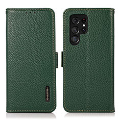 Leather Case Stands Flip Cover Holder B03H for Samsung Galaxy S22 Ultra 5G Green