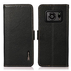 Leather Case Stands Flip Cover Holder B03H for Sharp Aquos R6 Black