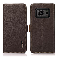 Leather Case Stands Flip Cover Holder B03H for Sharp Aquos R6 Brown