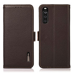 Leather Case Stands Flip Cover Holder B03H for Sony Xperia 10 III Brown