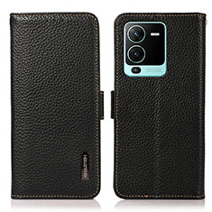 Leather Case Stands Flip Cover Holder B03H for Vivo V25 Pro 5G Black