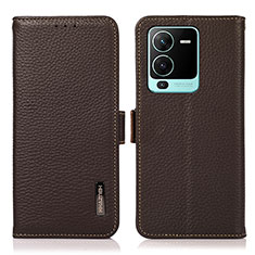 Leather Case Stands Flip Cover Holder B03H for Vivo V25 Pro 5G Brown