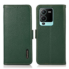 Leather Case Stands Flip Cover Holder B03H for Vivo V25 Pro 5G Green