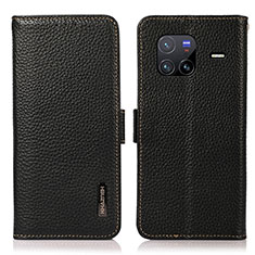 Leather Case Stands Flip Cover Holder B03H for Vivo X80 5G Black