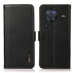 Leather Case Stands Flip Cover Holder B03H for Vivo X80 Pro 5G Black